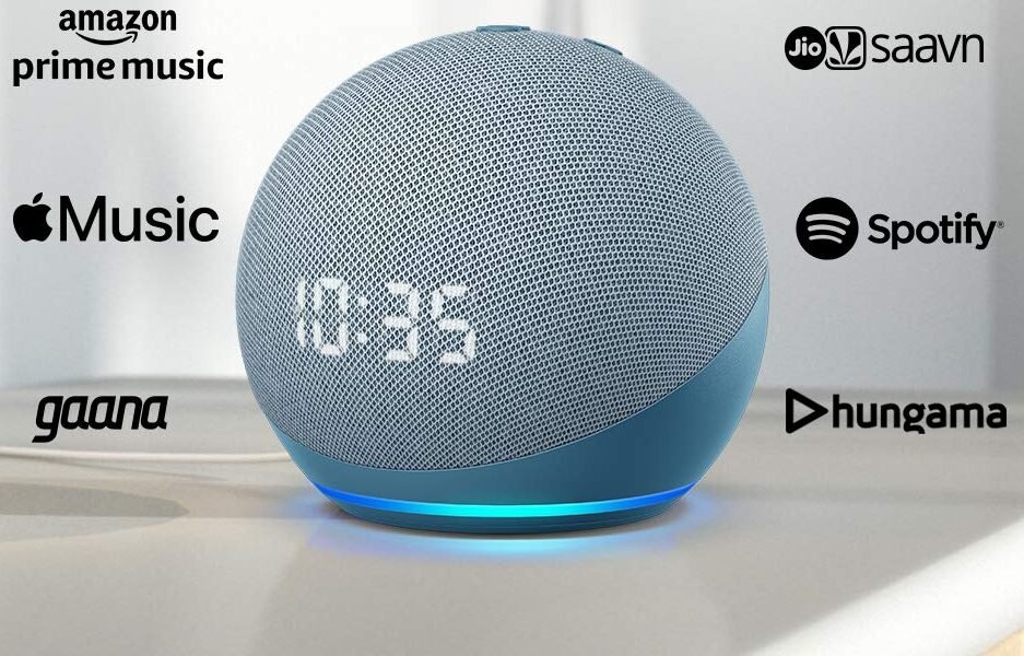 All-new Echo Dot (4th Gen) with clock | Next generation smart speaker with improved bass, LED display and Alexa (Blue)